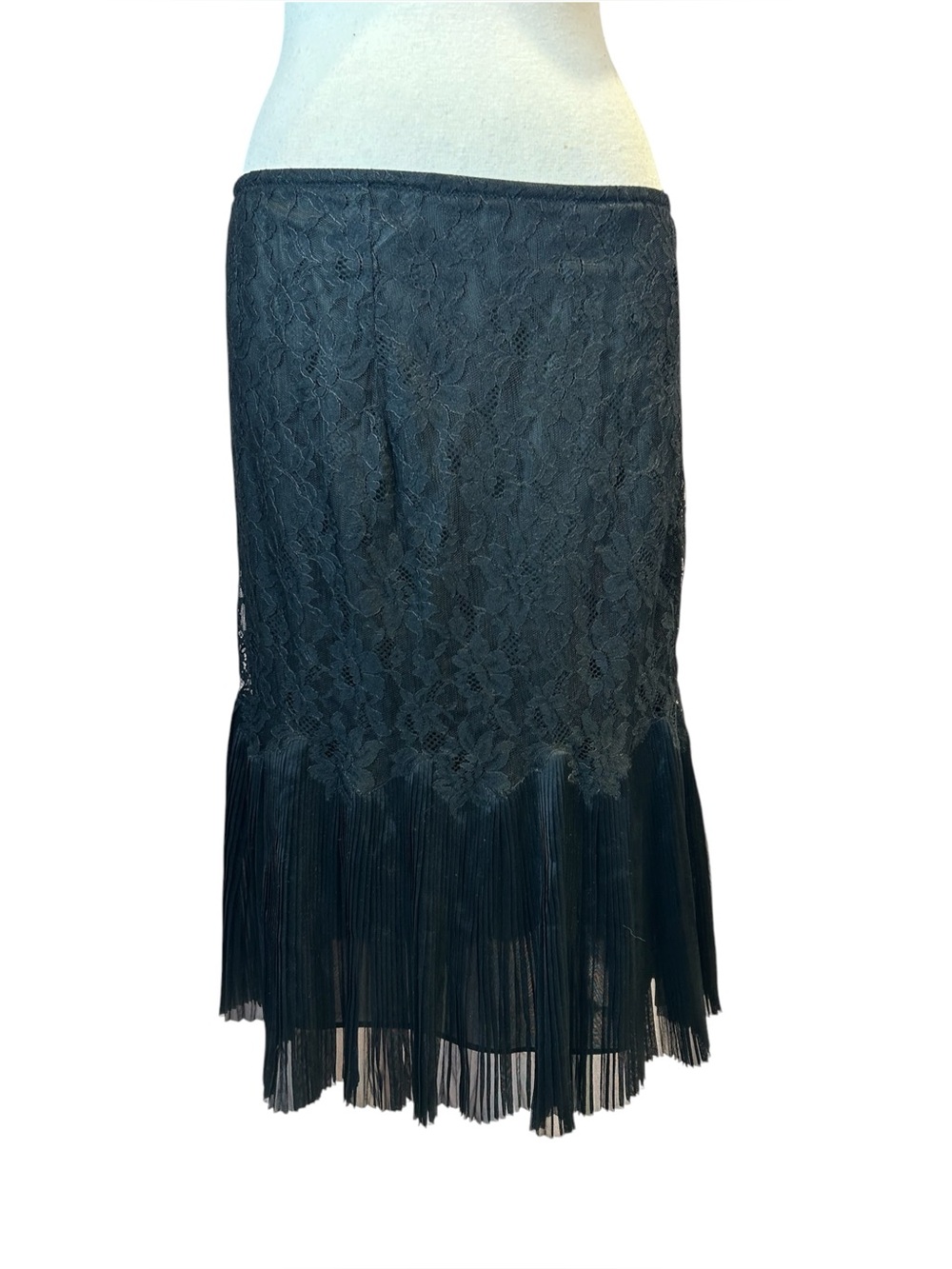 Vintage 1950s Pleated Nylon Lace Slip Petticoat Midi Skirt Size Small